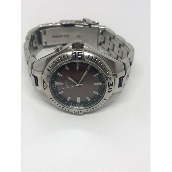 Fossil Ma3539 Unisex Silver Stainless Steel Analog Black Dial Quartz Watch No46 - Picture 5 of 8